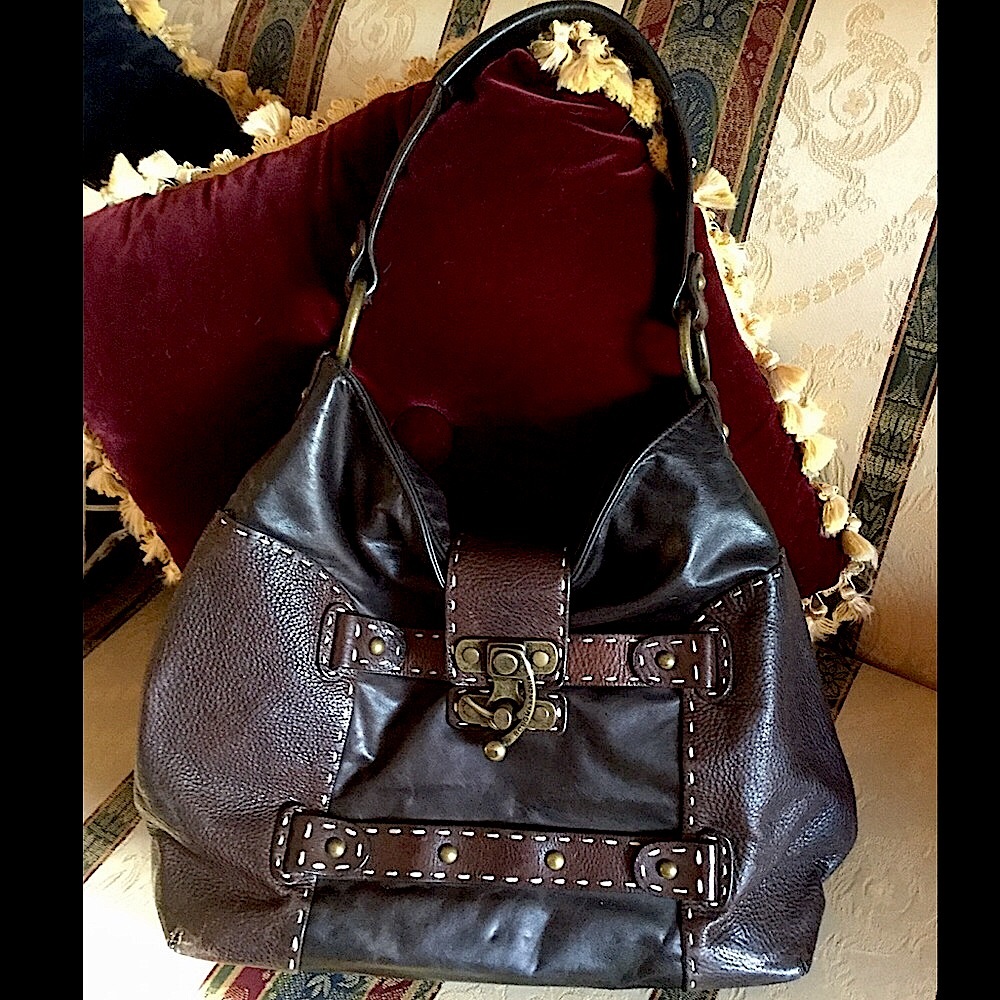 Vintage BCBG Max Azria LEATHER HOBO BAG Shoulder BAG Studded Brown